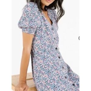 Art Love Pink Blue Purple Floral Button-Up Teadress Sundress Large